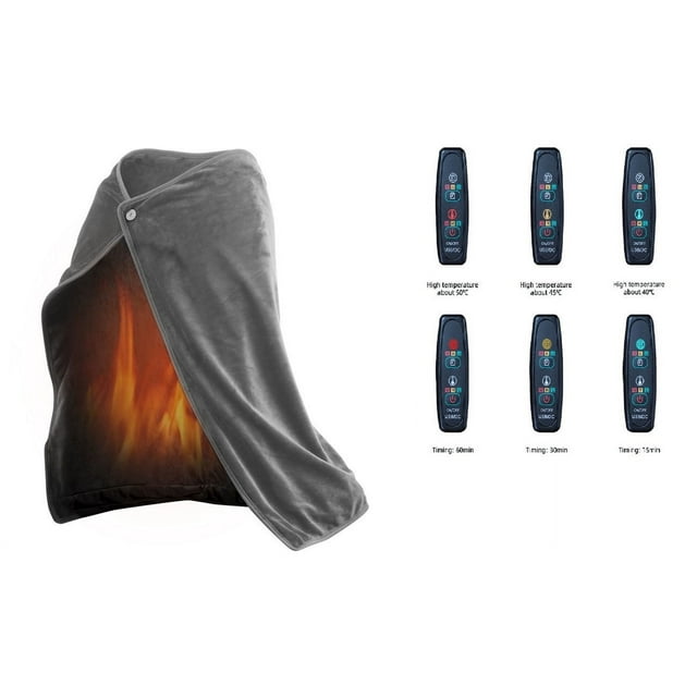 Yatlte Portable Heated Blanket Shawl, Wearable USB Cordless Car Heated Blanket, USB Heated Warm Fleece Shawl & Wrap Intelligent Electric Heating Blanket Kneepad for Home,Black
