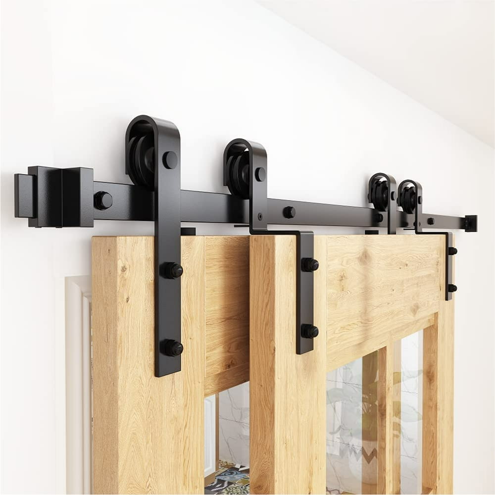 ZEKOO 10FT Single Track Bypass Sliding Barn Door Hardware Low Ceiling