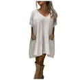 thumbnail image 4 of Honeeladyy Dresses for Women Summer Casual Loose Women's Fashion Casual Solid Pullover Comfortable Short Sleeve V-Neck Dress, 4 of 9