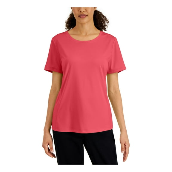 KAREN SCOTT Womens Coral Knit Moisture Wicking Short Sleeve Scoop Neck T-Shirt XL