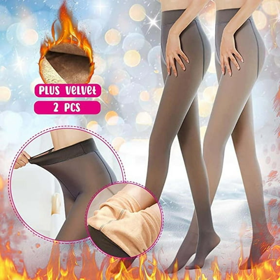 Lolmot 2 Pairs 220g Fleece Lined Tights for Women, Winter Warm Tight Sheer Leggings Fake Translucent Pantyhose Opaque High Waisted Thermal Tights