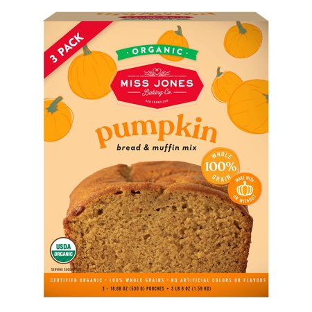 Miss Jones Baking Organic STF9 Pumpkin Bread & Muffin Mix - Non-GMO, Vegan-Friendly, 100% Whole Grains (3 Count Case)