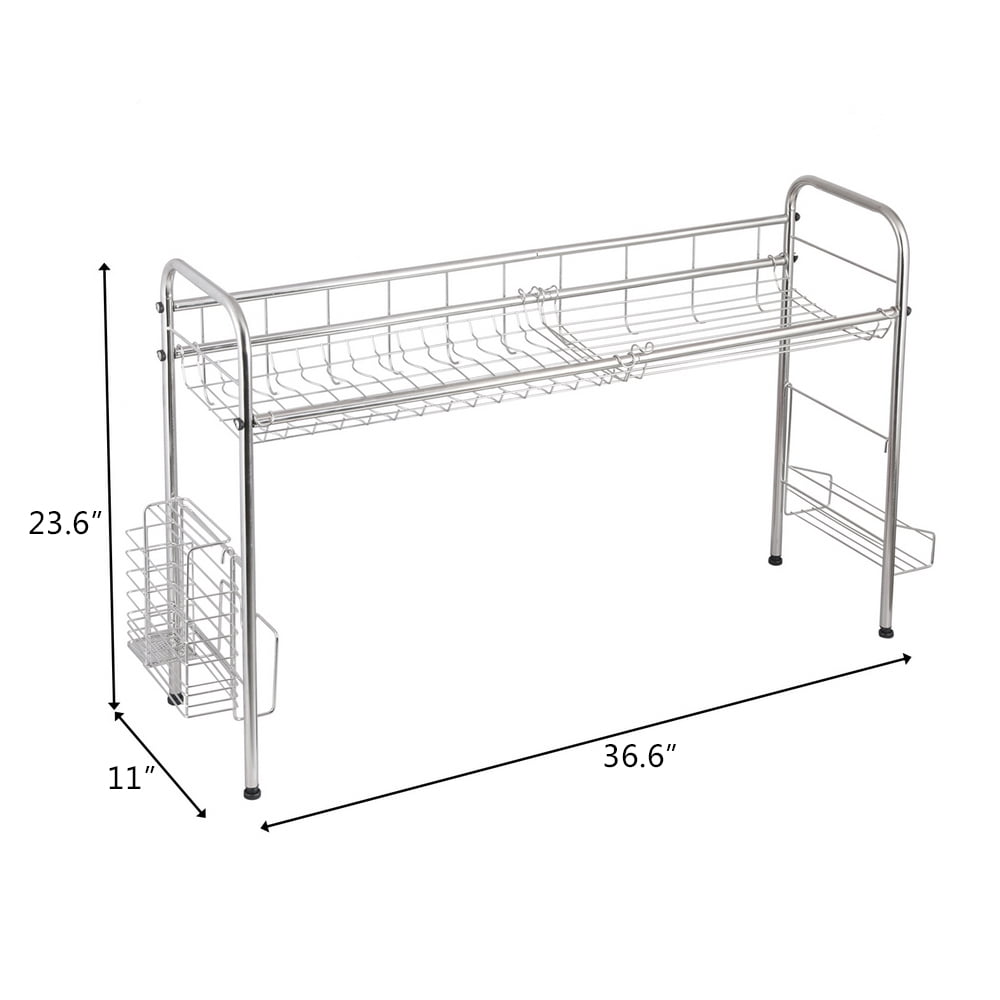 Private Jungle Stainless Steel Single Layer, Inner Length 90cm Kitchen Bowl Rack Shelf,Cutting Board Holder for Kitchen Counter (Silver)