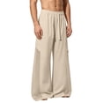 thumbnail image 5 of QSXADF Men's Elastic Waist Drawstring Wide Leg Pants Wide Leg Athletic Mesh Pants Ice Silk Fabric with Drawstring for Gym Running Summer Men's Casual Trousers, 5 of 6