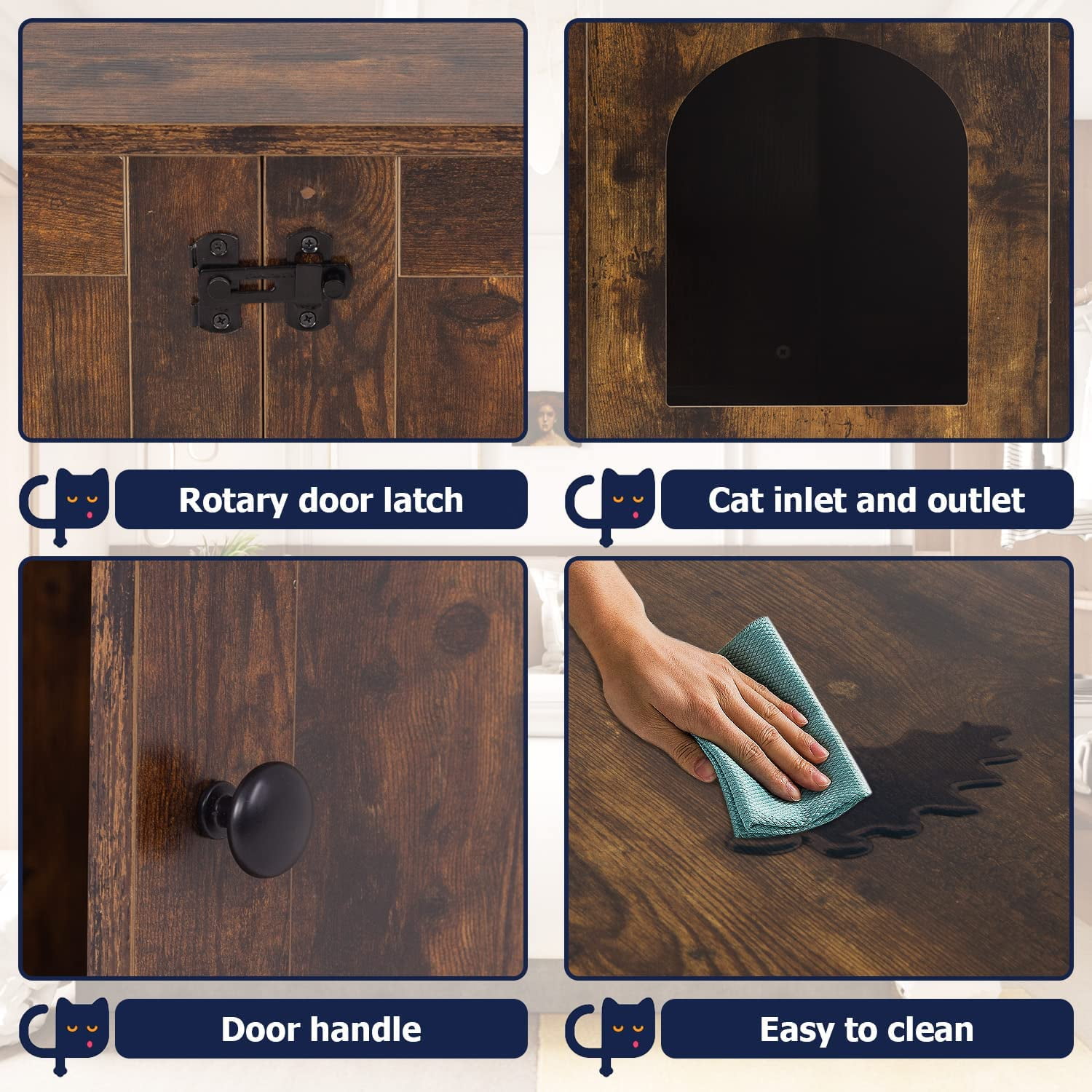 CL.HPAHKL Cat Litter Box Enclosure, Wooden Cat Washroom Hidden Litter Box Furniture with Removable Divider, Brown