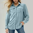 thumbnail image 4 of yardsong Womens UV Sun Protection Shirt UPF 50 Long Sleeve Button Down Safari Shirts Ladies Fishing Hiking Blouse with Pockets Light Blue,L, 4 of 9