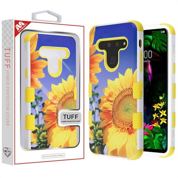 Hybrid Case Compatible with LG G8 ThinQ Pattern Design Hybrid Three Layer Hard PC Shockproof Heavy Duty TPU Rubber Anti-Drop Cover [ Sunflower ]
