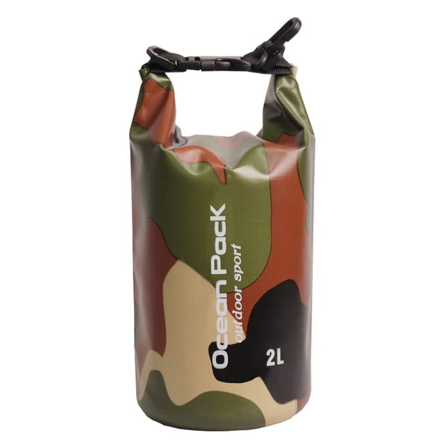 Sac Étanche Étanche en PVC 2 L Camouflage 500D en Bâche Robuste pour Kayak / Bateau / Canot / Pêche / Rafting / Natation / Camping / Planche à Neige