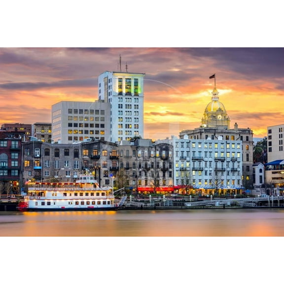 Savannah, Georgia, USA Riverfront Skyline, Scenic Unframed Photographic Print Wall Art by SeanPavonePhoto Sold by Art.Com