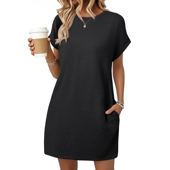 SUNBS Dresses for Womens Summer Spring T Shirt Dress Vacation Beach Mini Sundress Loose Clothes with Pockets