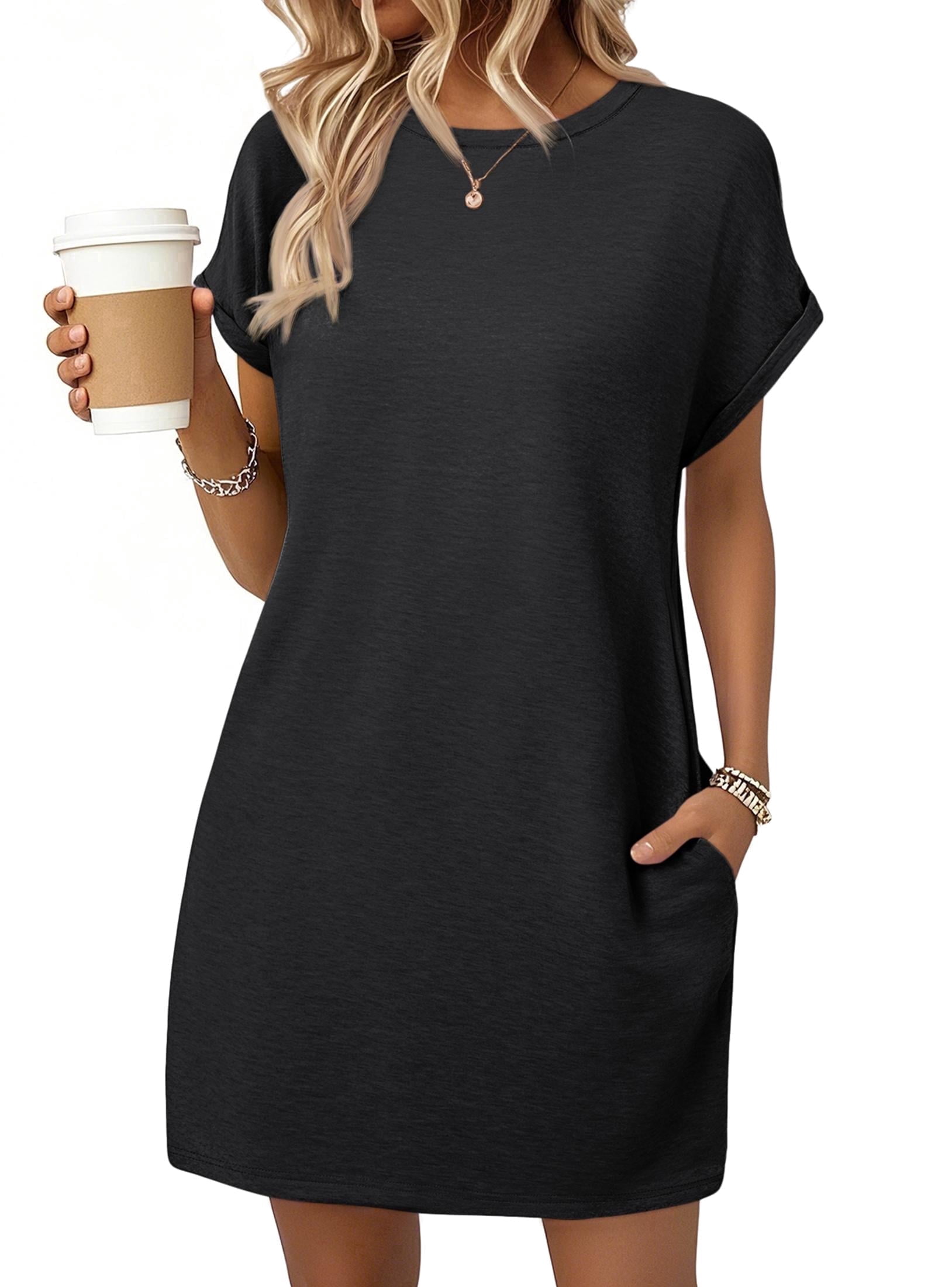 SUNBS Dresses for Womens Summer Spring T Shirt Dress Vacation Beach Mini Sundress Loose Clothes with Pockets