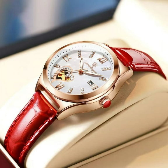 POEDAGAR Women Watches Fashion Leather Romance Red Dial Luxury Ladies Watch Waterproof Quartz Date Swiss Brand Wristwatch
