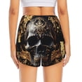 thumbnail image 2 of Lsque Gold Pattern Black Skull Printed Women's Running Shorts with Liner Pockets,Elastic Quick Dry Workout Athletic Gym Yoga Shorts,Womens High Waist Shorts-Large, 2 of 9