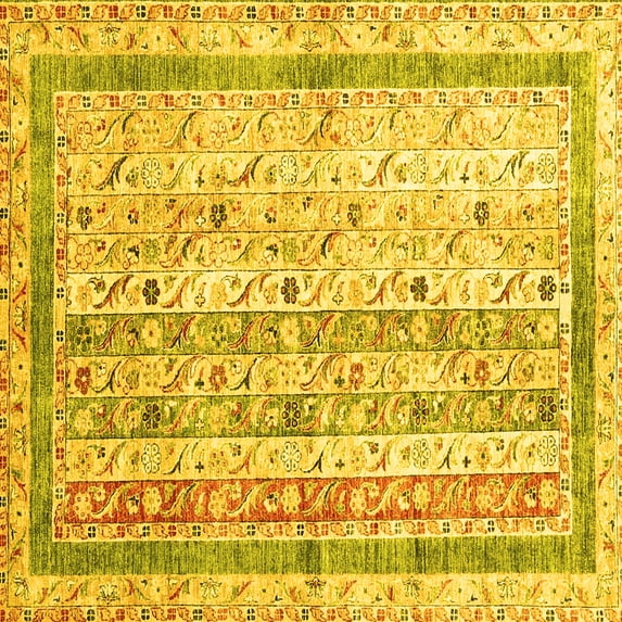 Ahgly Company Machine Washable Indoor Square Abstract Yellow Contemporary Area Rugs, 7' Square