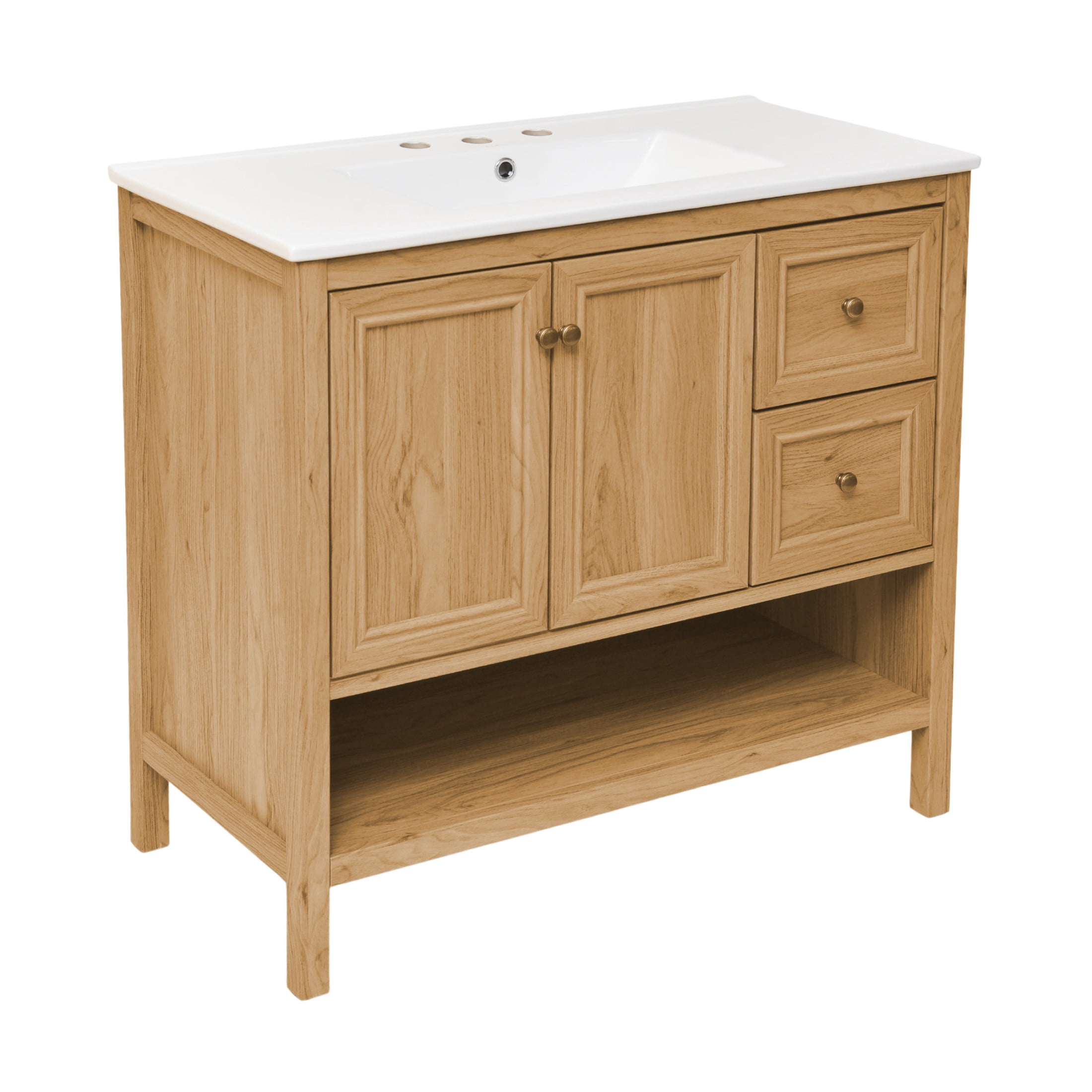 Chateau 36" Freestanding Bathroom Vanity in Golden Oak with 3-Hole Widespread Sink Top