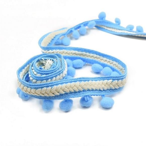 Nvzi  Cinta de costura trenzada con flecos y borlas para cortinas, rollo de tela para tapicería, color azul