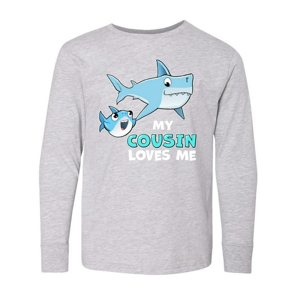Inktastic My Cousin Loves Me with Cute Sharks Long Sleeve Youth T-Shirt