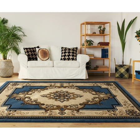 Oriental Octagonal Rug United Weavers Drachma Patras Oriental Blue Woven Olefin/Polypropylene Area Rug or Runner ()