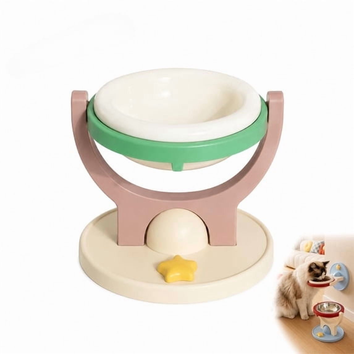 Floating Planet Bowl Cat Feeder, 2-in-1 Wall Mounted Elevated Cat Bowl with Adjustable Height, Anti-Tip Raised Pet Feeding Dish, Removable Food Water Bowl, Space Saving Design for Indoor Cats