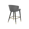 thumbnail image 2 of HomeStock City Chic Modern, Contemporary Velvet Upholstered Counter Height Stool with Channel Tufting and Gold Tipped, Black Metal Legs, Grey, 20" W x 21" D x 36.5" H-Color:Grey, 2 of 9