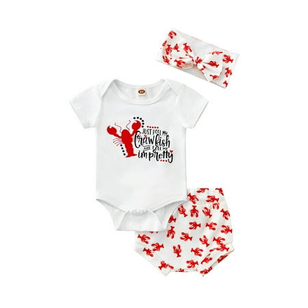 

Canrulo Newborn Baby Girls Clothes Cartoon Letter Printed Short Sleeve Romper High Waist Shorts Headband 3PCS Sets Red 0-3 Months