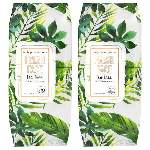 Body Prescriptions Toallitas faciales de árbol de té, toallitas hidratantes de limpieza profunda para la cara, paños de limpieza suaves refrescantes y nutritivos, 50 unidades (paquete de 3) árbol de t