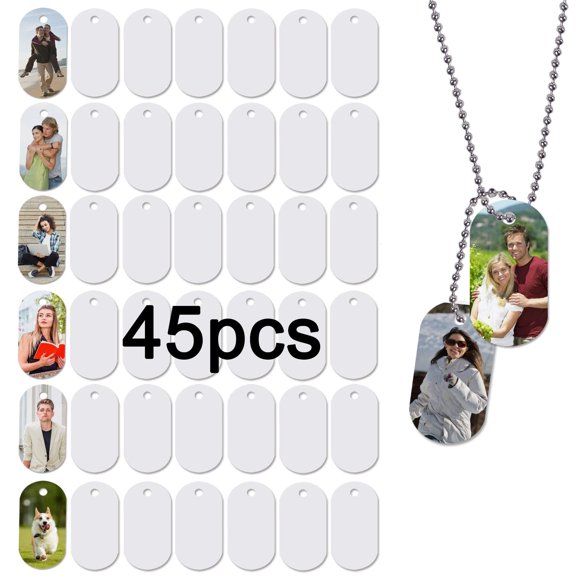 45 piezas Sublimación Etiqueta de perro en blanco Aluminio Blanco Sublimación Estampado Etiqueta Colgantes Doble cara Estampado en blanco Etiquetas de metal Etiquetas de mascotas personalizadas Oval