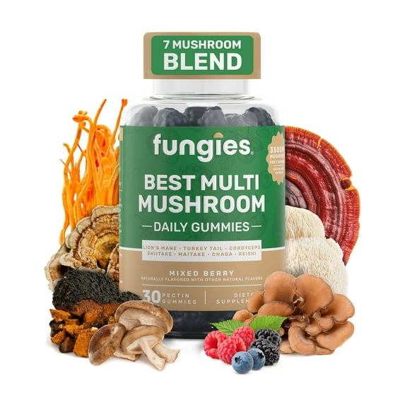 Fungies Best Multi Mushroom Supplement Gummies, Lion’s Mane, Cordyceps & Reishi for Focus, Energy, Immune & Digestion Support, Mixed Berry, 30 Count