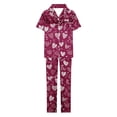 thumbnail image 5 of Pijama de manga corta con estampado fino y pantalones largos con solapa para mujer, top y pantalones de poliéster., 5 of 5