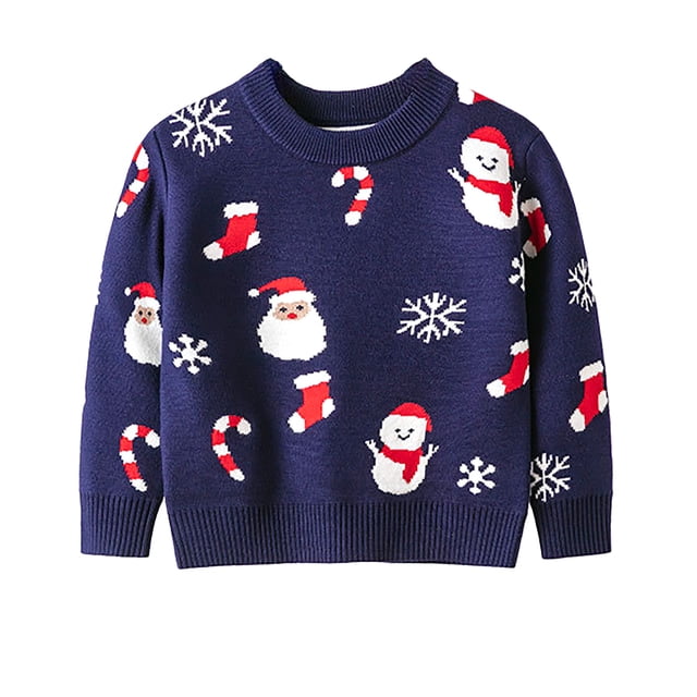 Chandail d'Automne et d'Hiver pour Enfants Garçons et Filles Style Noël Épais Col Rond