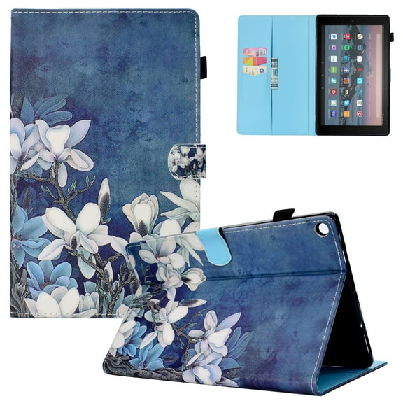 Fire HD 10 Case 2017/2015 for Girls, Allytech Slim Fit Smart Cover w/ Auto Sleep Wake Feature Protective Cards Holder Folio Stand Wallet Case Cover for Amazon Fire HD 10 7th 5th Gen, Mangnolia