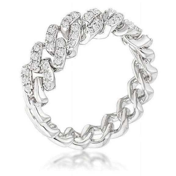 Precious Stars Silvertone Cubic Zirconia Flexible Chain Ring
