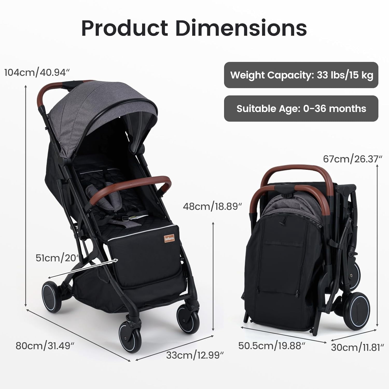 INFANS Travel Stroller, Lightweight Compact Baby Stroller for Airplane with One-Hand Fold, Multi-Position Recline, Canopy, 4 Wheel Suspension, Storage Basket