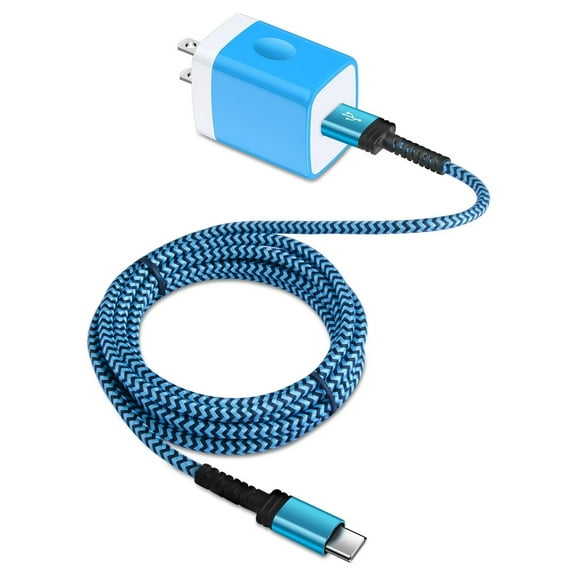 Charging Block,AILKIN QC 3.0 USB Phone Charger Block for Android with Type C Usb C Charging Cables 10ft USB Wall Charger Adapter Plug for Type C Fast Charging,Blue