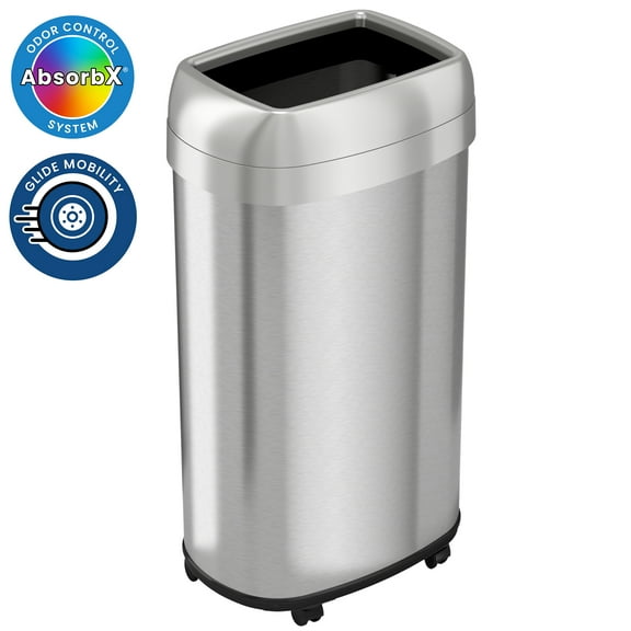16 Gal Oval Open Top Kitchen Trash Can Recycling Bin with Wheels and Double Odor Filters