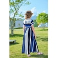 thumbnail image 6 of Oudiya Girls Maxi Striped Dress Short Sleeve O-Neck Casual Holiday Dress with Pockets Blue for Kids 8-9Y, 6 of 9