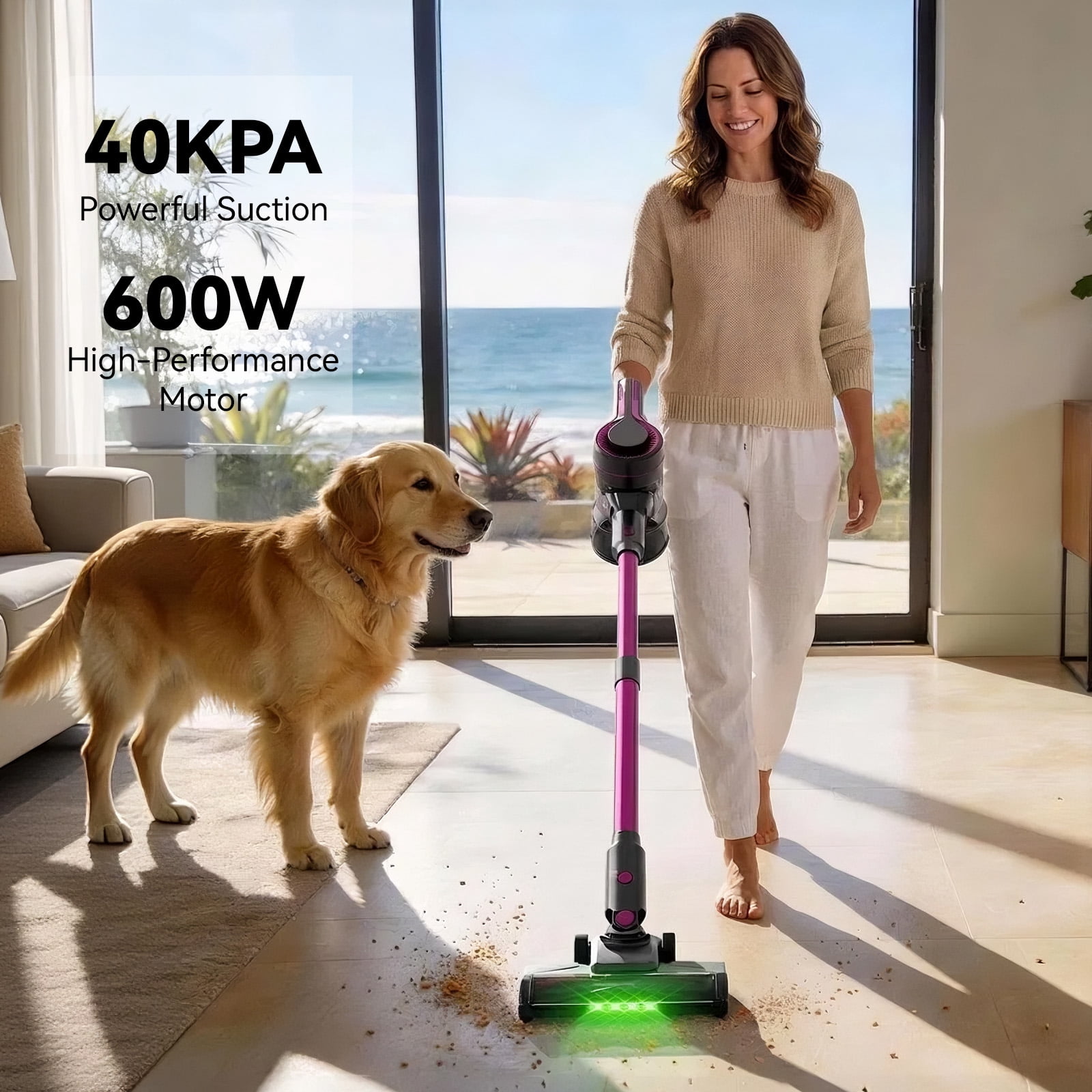 Supclean Cordless Vacuum Cleaner 40KPa 600W 70Mins Runtime 2.0L Dust Cup Self-Standing Lightweight Stick Vacuum for Pet Hair Carpet Hardwood Floor