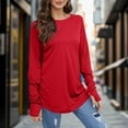 thumbnail image 2 of Women Summer Tops Women Long Sleeve Top Round Neck Basic Solid Color TShirt Shirt Thumbhole Tunic Long Sleeve Wrap Shirt Tech Dressy Tops for Leggings Fashion Top Teen Girl Thin Tee Shirts Red 2XL, 2 of 5