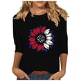 thumbnail image 2 of Honeeladyy 4Th of July Shirts for Women's Fashion Printed T-shirt 3/4 Sleeves Blouse Round Neck Casual Tops for Memorial Day(Black,M), 2 of 4