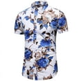 thumbnail image 3 of Camisetas con estampado de flores de rosas en 3D para hombre, de manga corta, ajustadas, con botones, informales, con estampado floral, 3 of 5