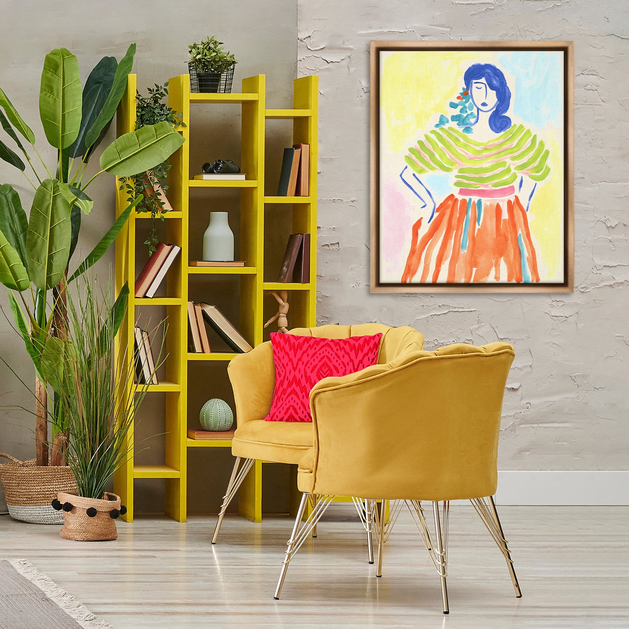 Stupell Industries Bold Hued Fashion People Painting Brown Floater Framed Canvas Art Print Wall Art, 25 x 31