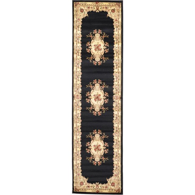 Unique Loom Versailles Medallion Motif Rug 2' 7 x 10' 2 Runner Black/Ivory