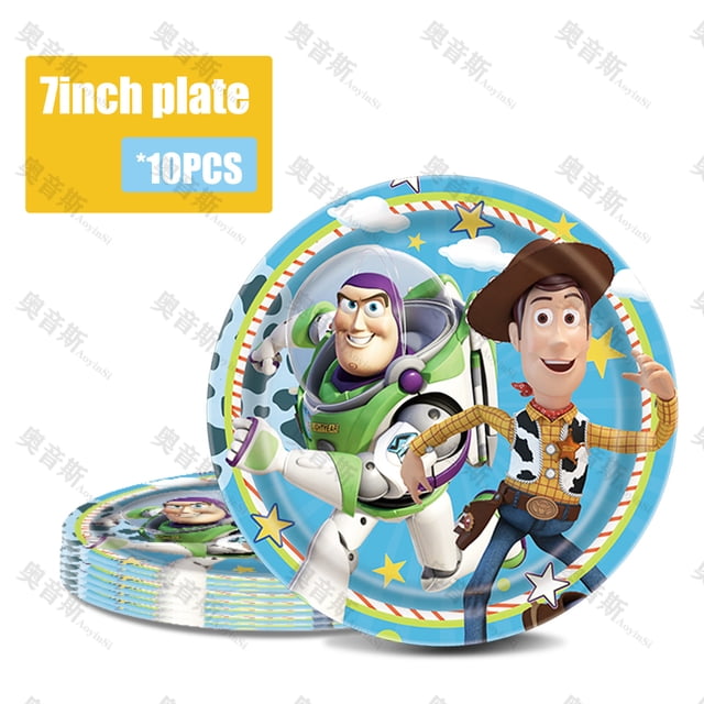 Artículos para fiestas de Toy Story, vajilla de cumpleaños, bandeja de papel, vaso de papel, mantel, bandera, decoración, traje | | Plato de 7 pulgadas, 10