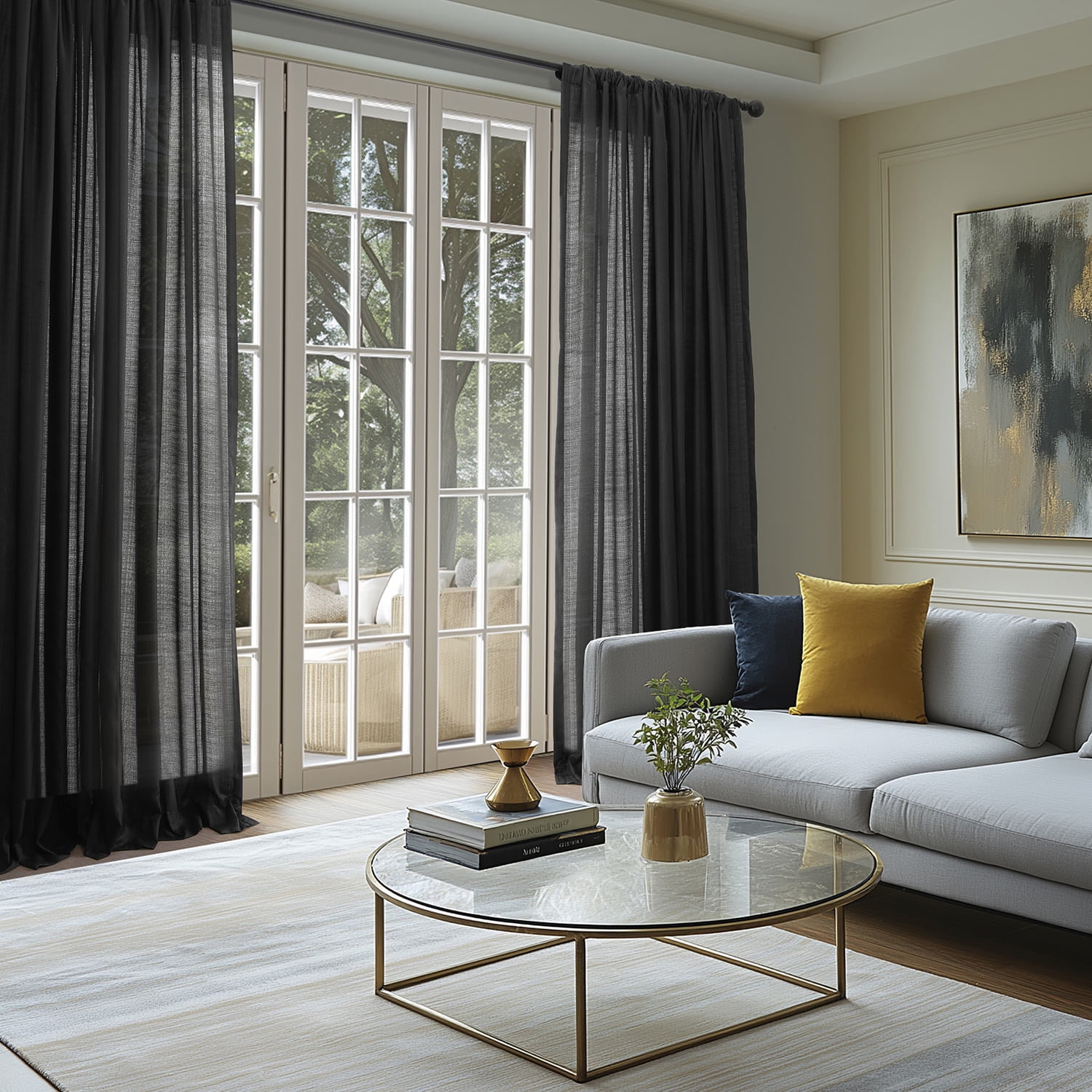 Half Price Drapes Black Rustic Linen Weave Light Filtering Curtains for Bedroom (2 Panel), 50W X 96L