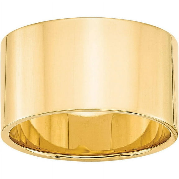 Primal Gold 14 Karat Yellow Gold 12mm Lightweight Flat Band Size 10.5