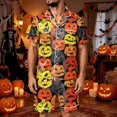 thumbnail image 4 of Leidass Mens Satin Pajama Set Halloween Print Short Sleeve Button Down Sleepwear Set with Shorts Pockets Loose Fit Loungewear Yellow XL, 4 of 5