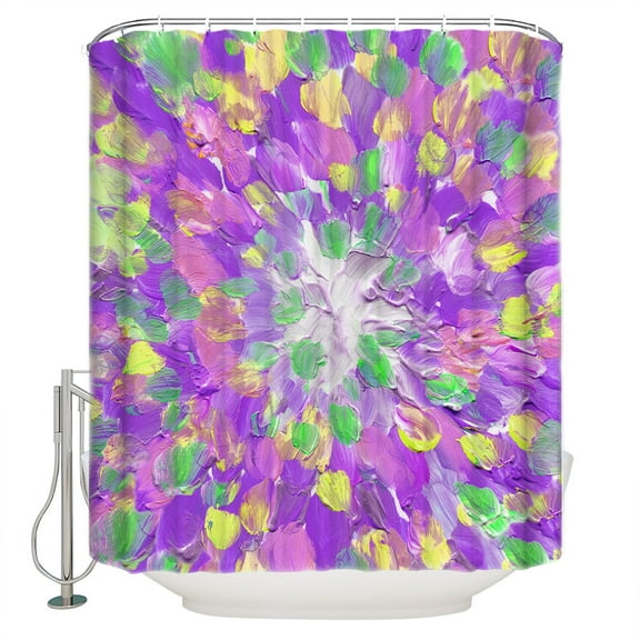 Purple Green Yellow Shower Curtain, 66" x 72", Abstract Modern Waterproof Bathroom Curtain Washable Shower Curtain Set with 12 Hooks