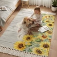 thumbnail image 6 of Kitchen Runner Rugs, Farmhouse Sheep Yellow Sunflower 4'x6' Throw Rug with Tassels, Country Wood Board Washable Soft Floor Carpet Runner for Hallway Bedroom Bathroom Laundry Room, 6 of 9