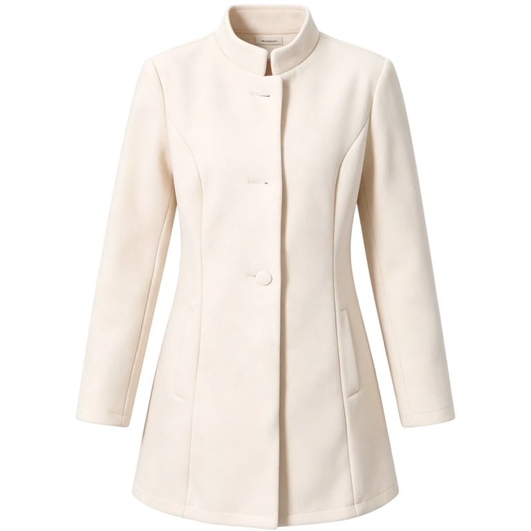 Women's Mid Length Wool Blend Blazer Stand Collar Open Front Coat