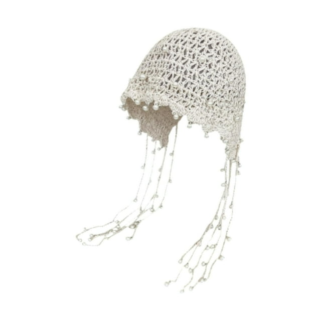 Mujeres gorro de crochet gorro de tejido floral suave hecho a mano Sombrero de verano para viaje de playa Beige w boadasels